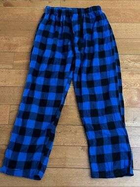 Follow Me mens blue/black plaid fleece pajama pants size L.